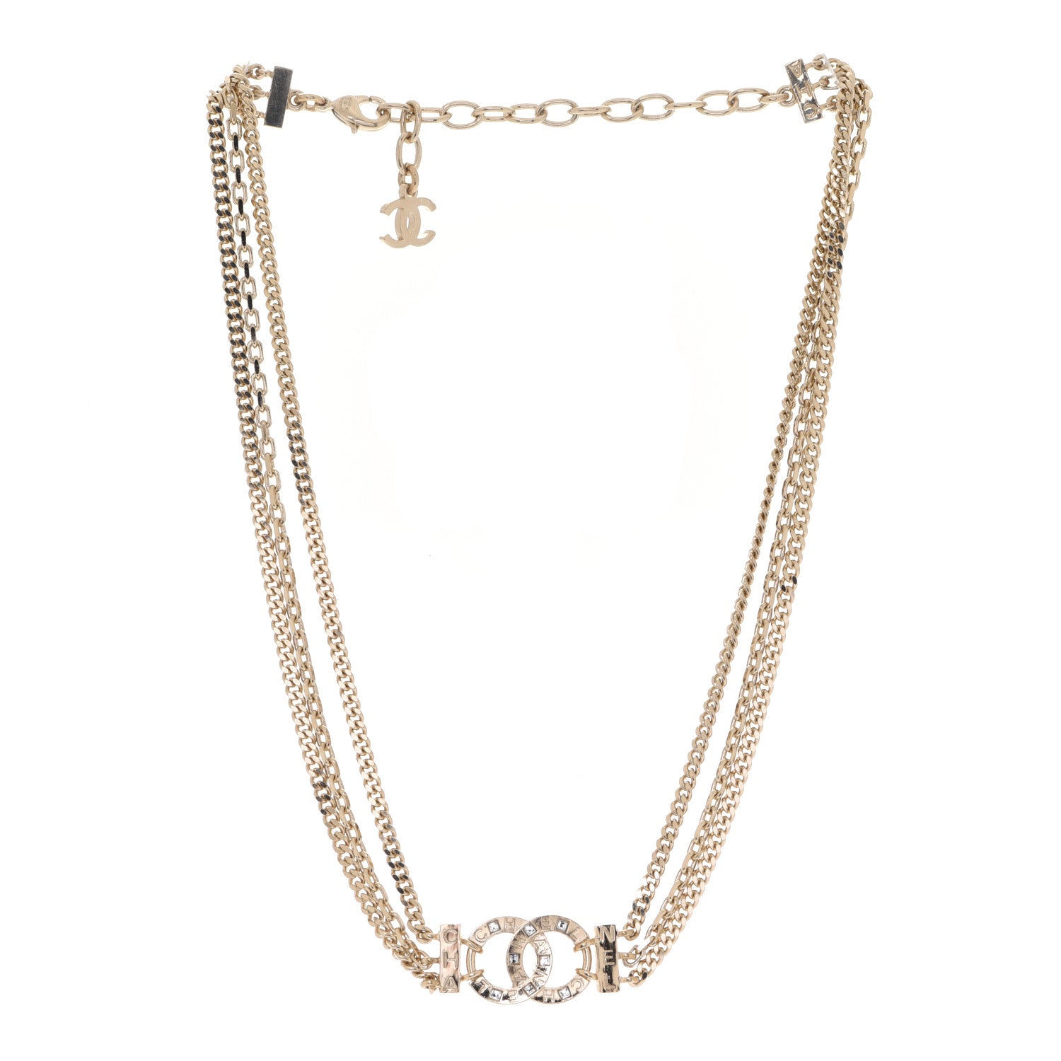 Chanel Crystal Chain Short Necklace Gold 3 of 6