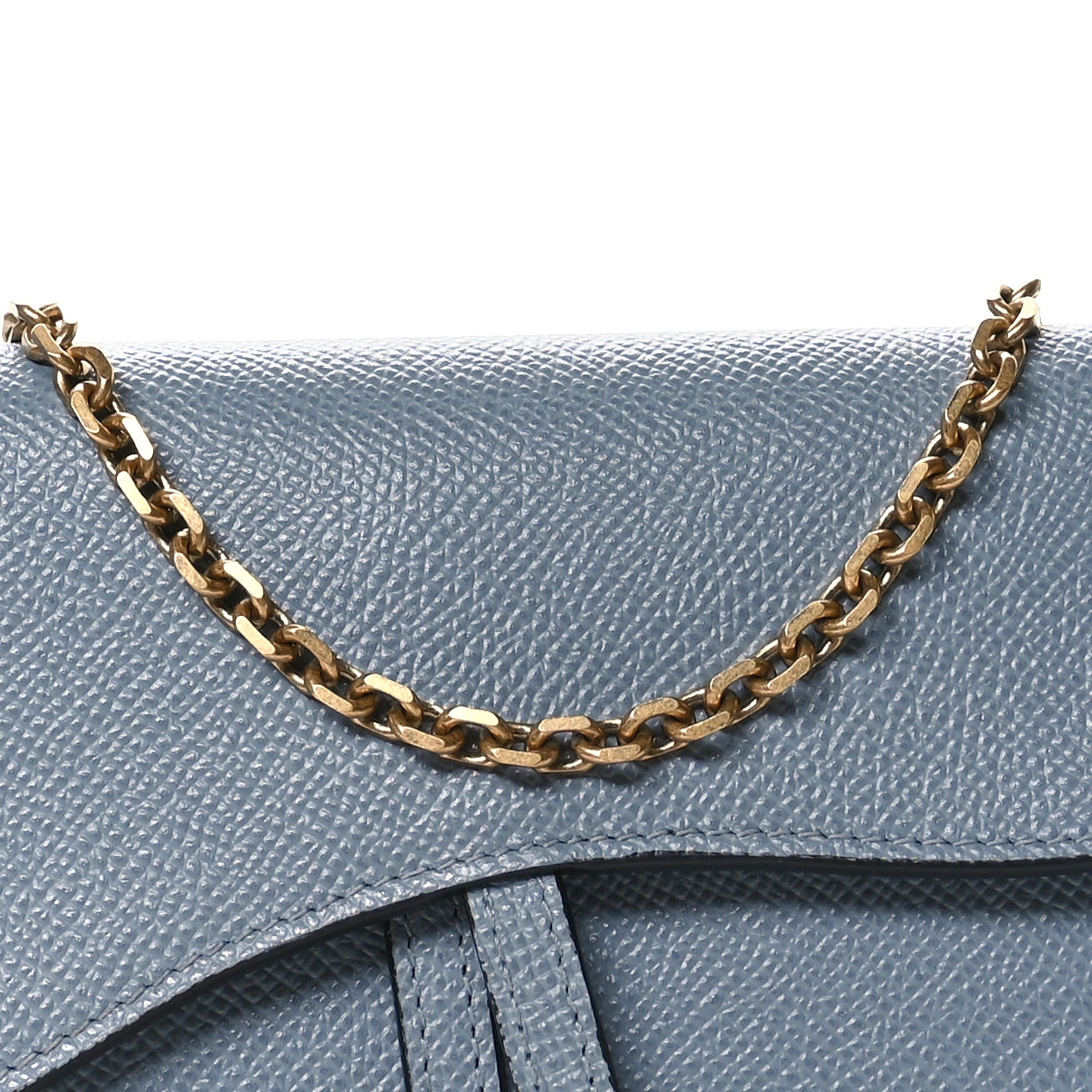 Christian Dior Grained Calfskin Saddle Chain Wallet Pouch Grey Stone 9 of 12