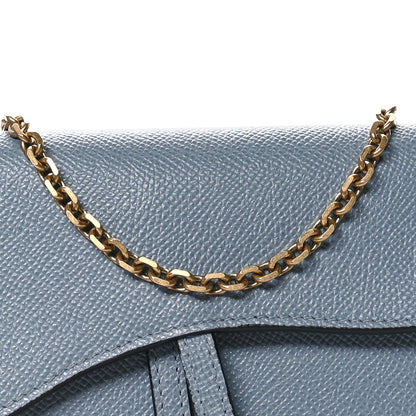 Christian Dior Grained Calfskin Saddle Chain Wallet Pouch Grey Stone 9 of 12