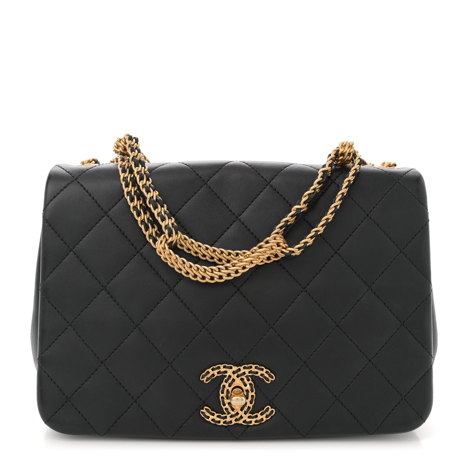 Chanel Lambskin Quilted Chain To Chain Flap Black 1 of 11