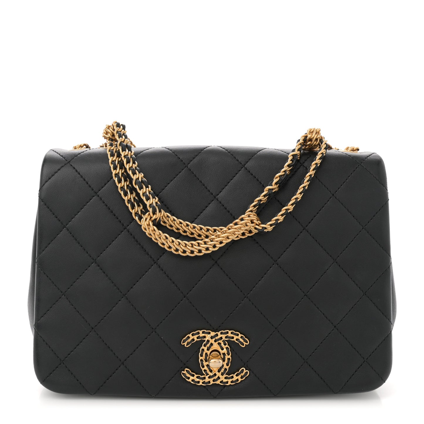 Lambskin Quilted Chain To Chain Flap Black