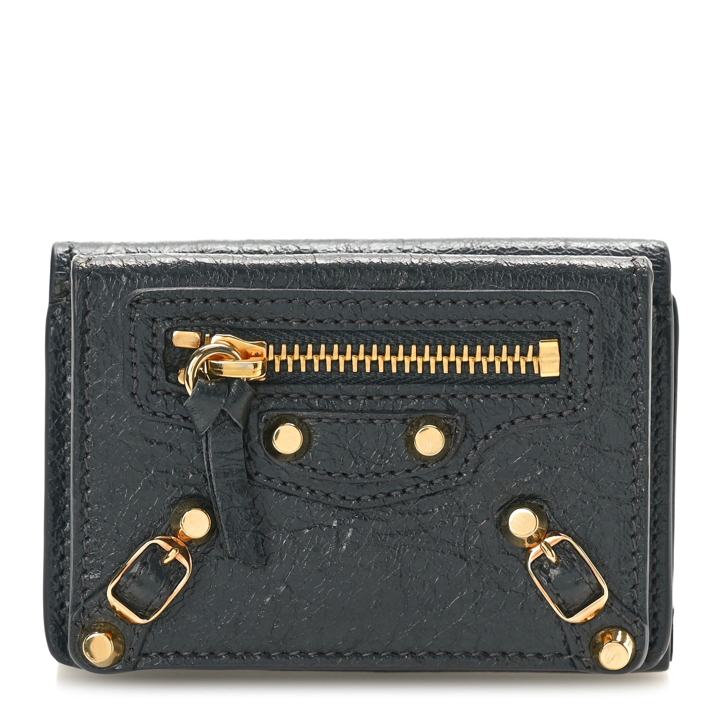 Agneau Arena Classic Gold Hardware Mini Wallet Gris Fossile