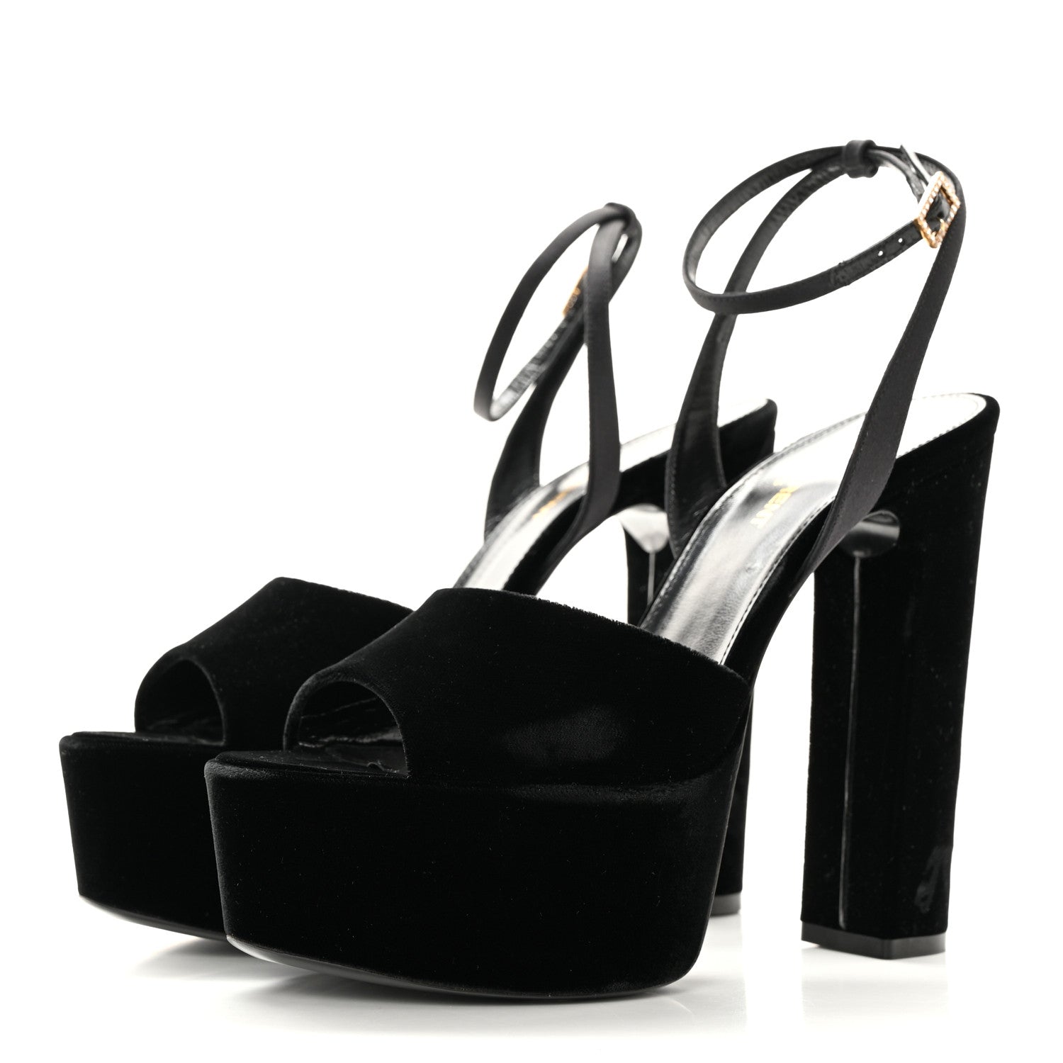 Saint Laurent Velvet Jodie Platform Sandals 38 Black 3 of 19