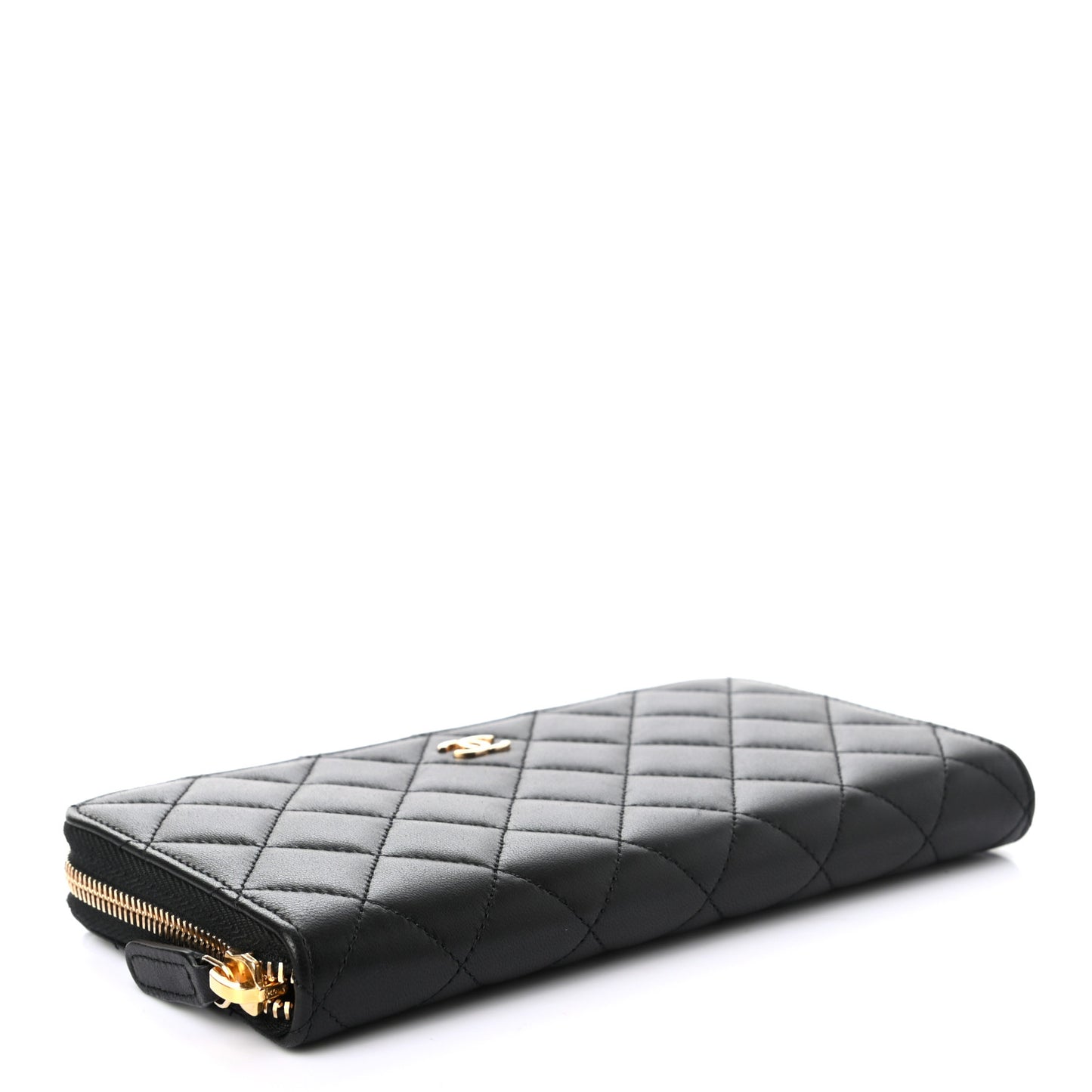 Lambskin Quilted Large Gusset Zip Around Wallet Black