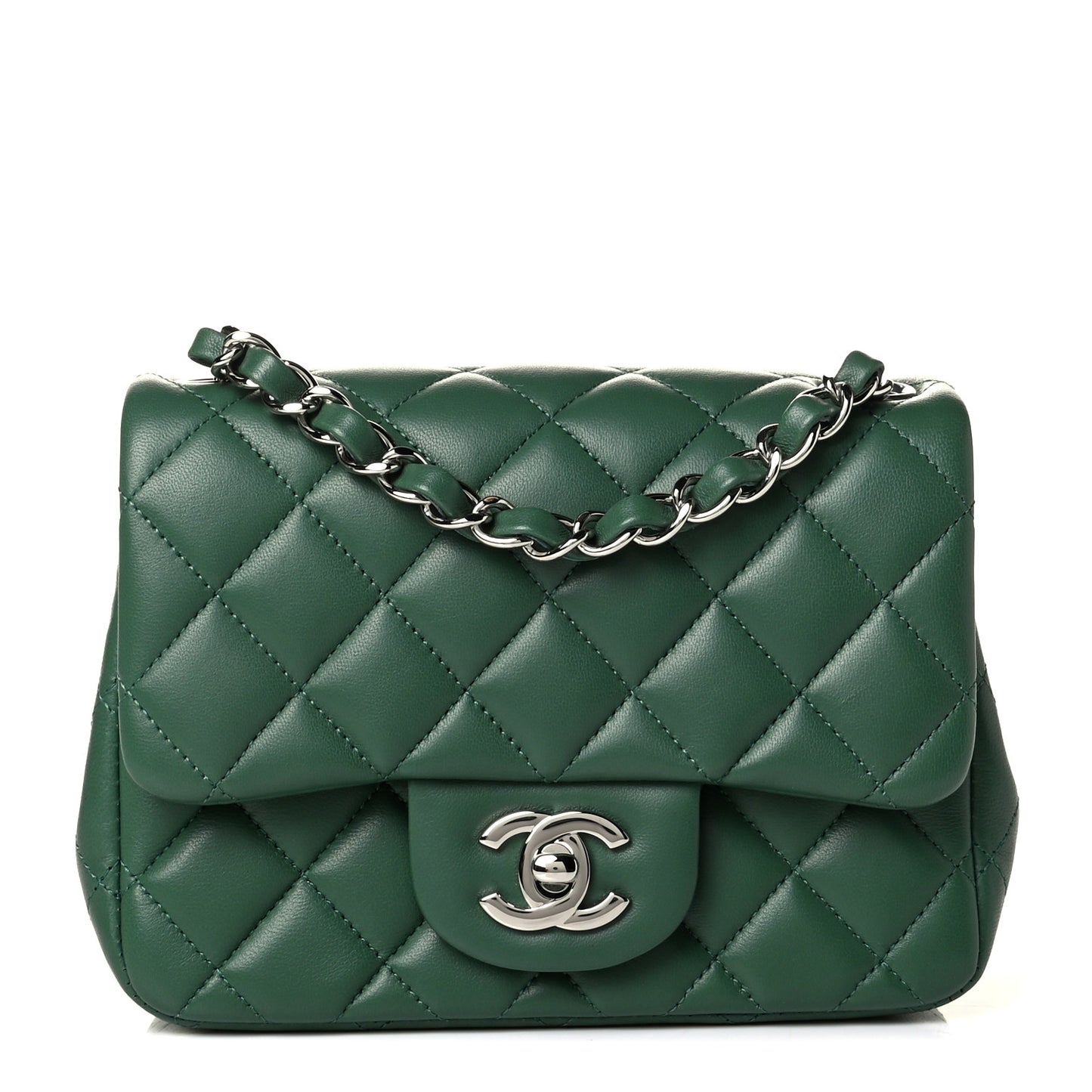Lambskin Quilted Mini Square Flap Green