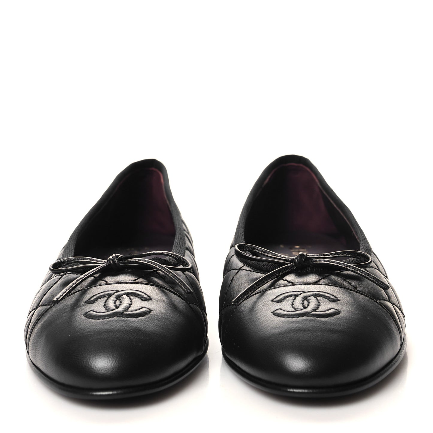 Aged Calfskin Quilted CC Cap Toe Ballerina Flats 39 Black