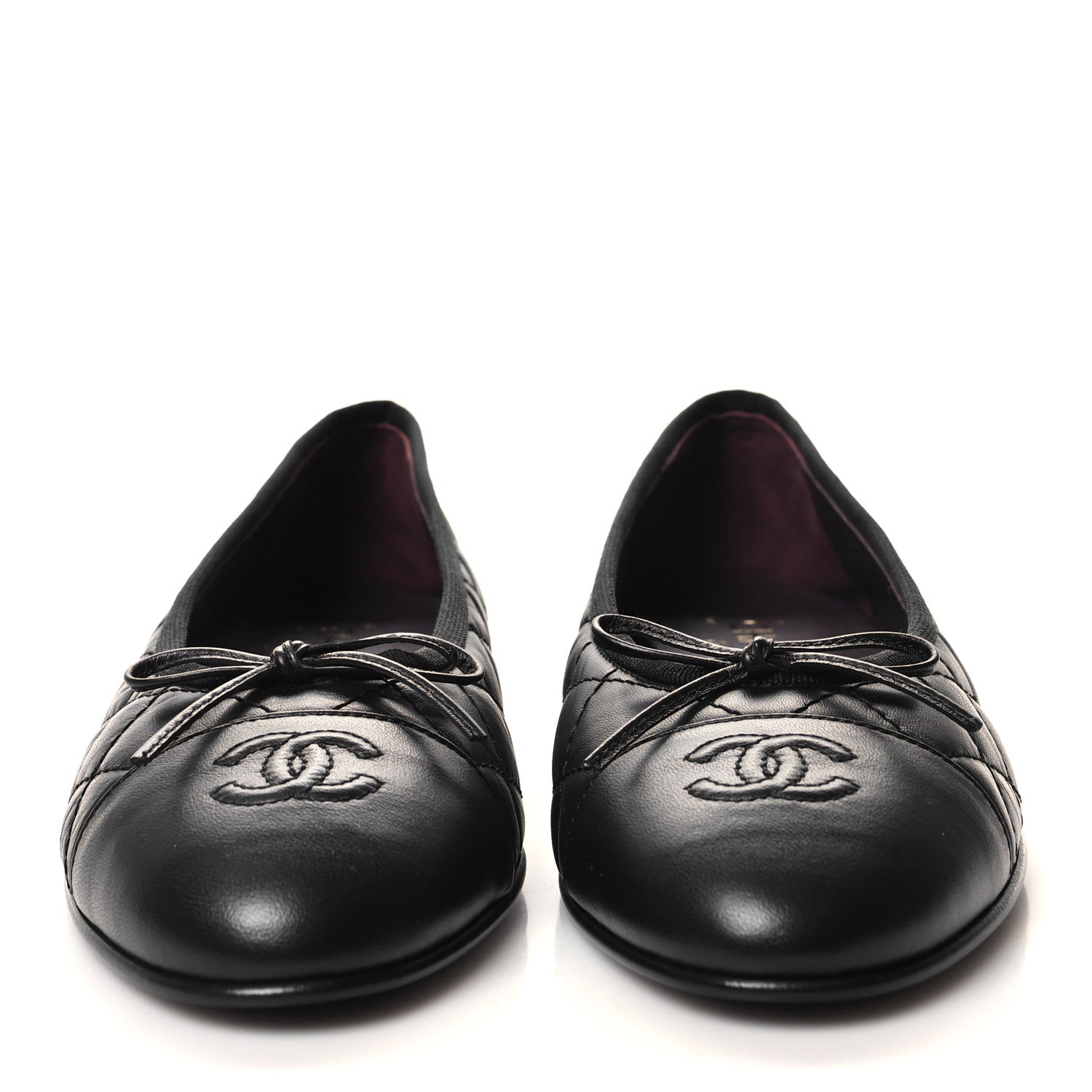 Chanel Aged Calfskin Quilted CC Cap Toe Ballerina Flats 39 Black 2 of 9