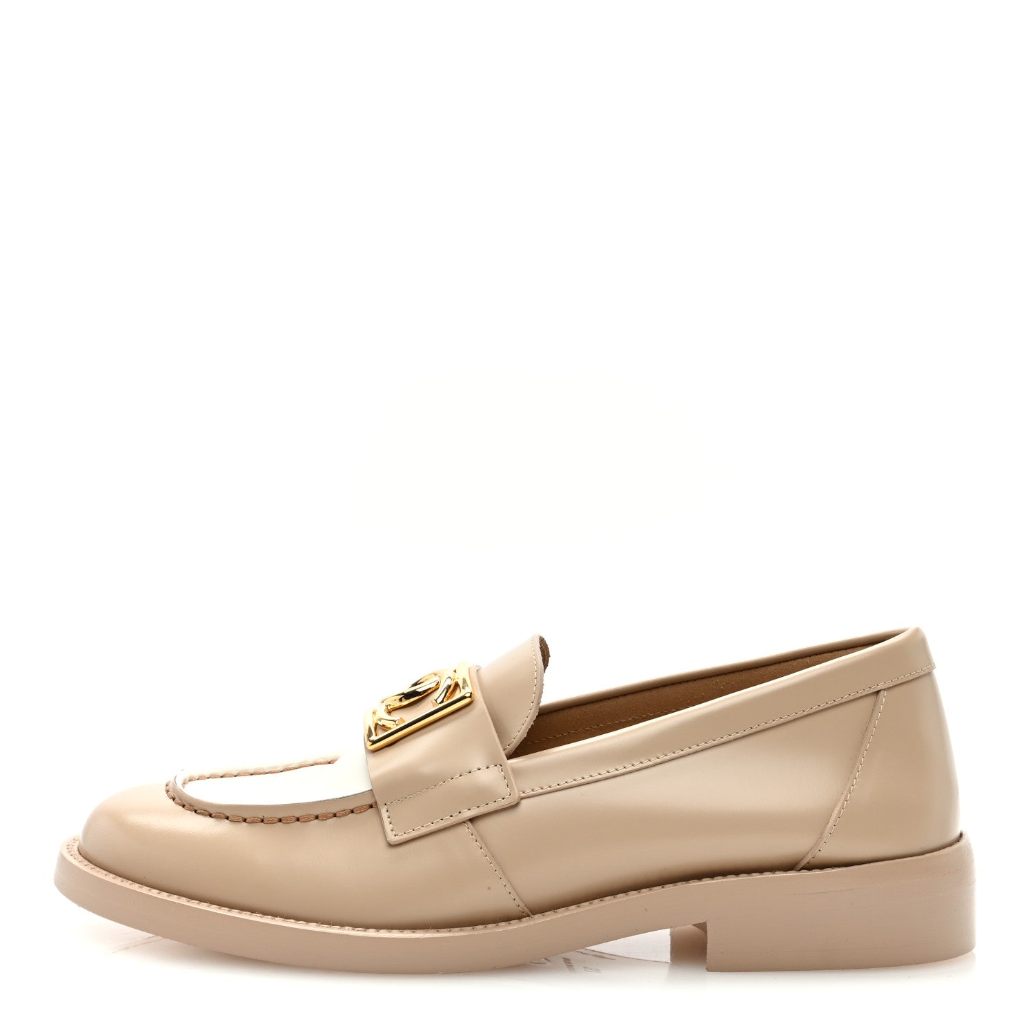 Chanel Shiny Calfskin CC Loafers 37 Beige White 1 of 8
