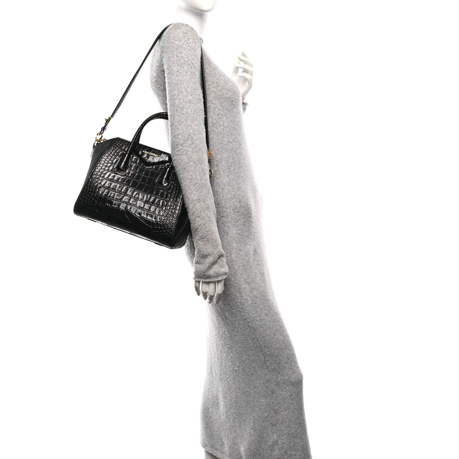 Givenchy Calfskin Crocodile Embossed Small Antigona Black 2 of 10
