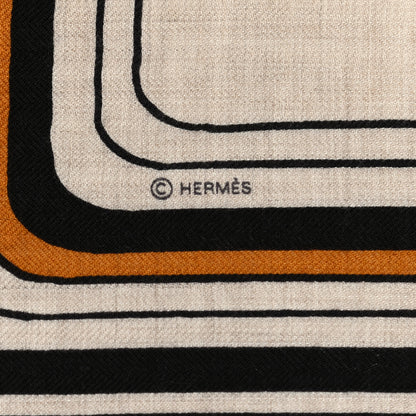 Hermes Cashmere Silk Pegase Paysage Shawl 140 Naturel Caramel Black 5 of 6