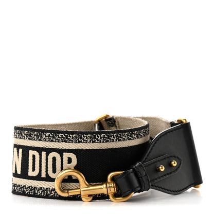 Christian Dior Canvas Embroidered Adjustable Shoulder Strap Black Beige 1 of 6