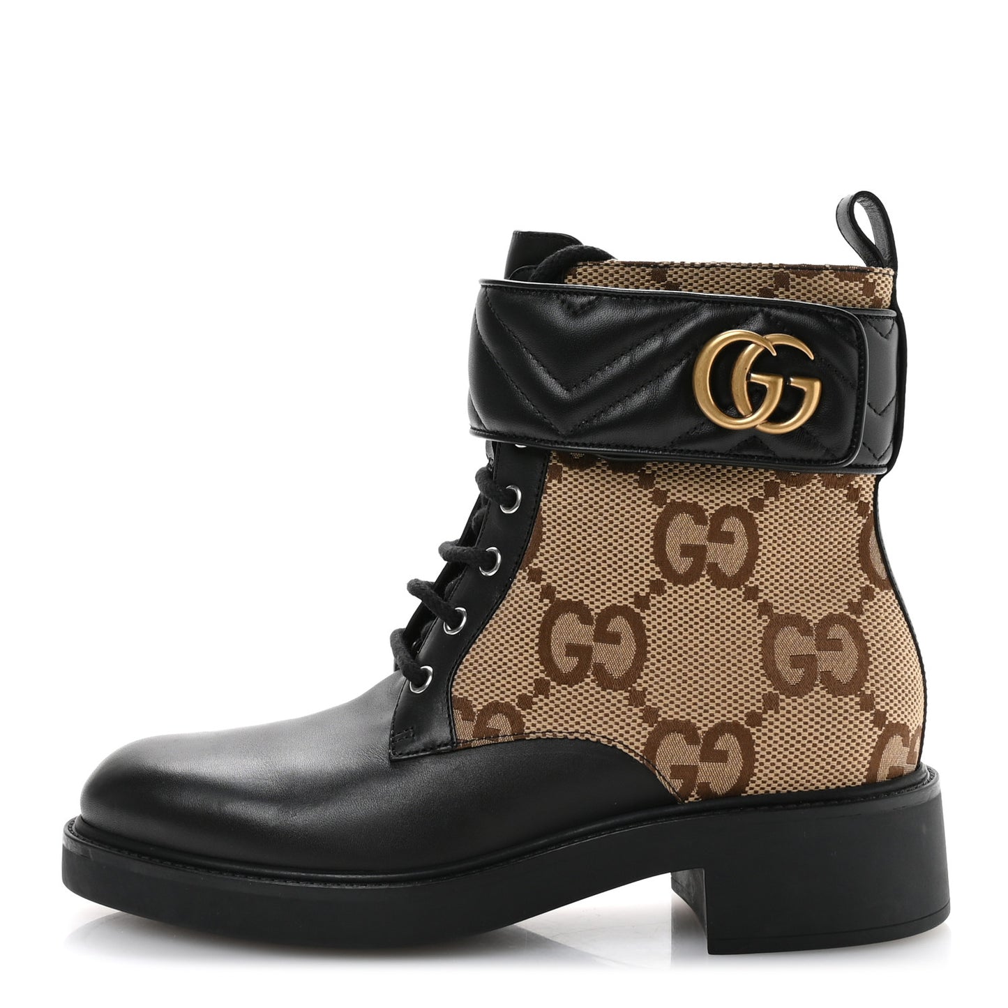 Flores Calfskin Monogram Maxi GG Nappa Matelasse Double G 40mm Ankle Boots 40.5 Black Camel Ebony
