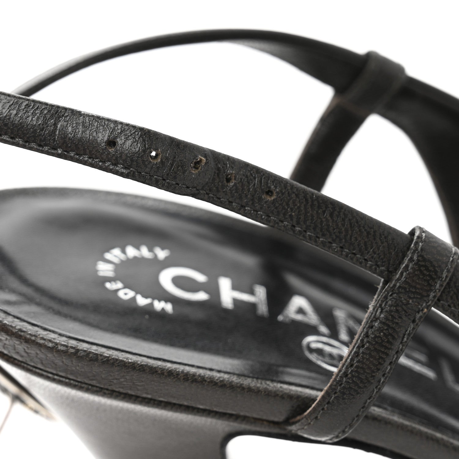 Chanel Lambskin Cap Toe CC Slingback Heels 39.5 Dark Grey Black 11 of 12