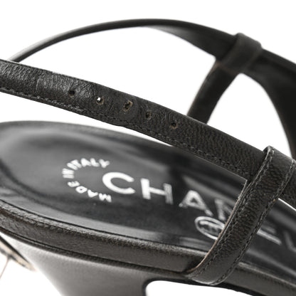 Chanel Lambskin Cap Toe CC Slingback Heels 39.5 Dark Grey Black 11 of 12