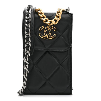 Chanel Lambskin Quilted Chanel 19 Phone Holder With Chain Black 1 of 10