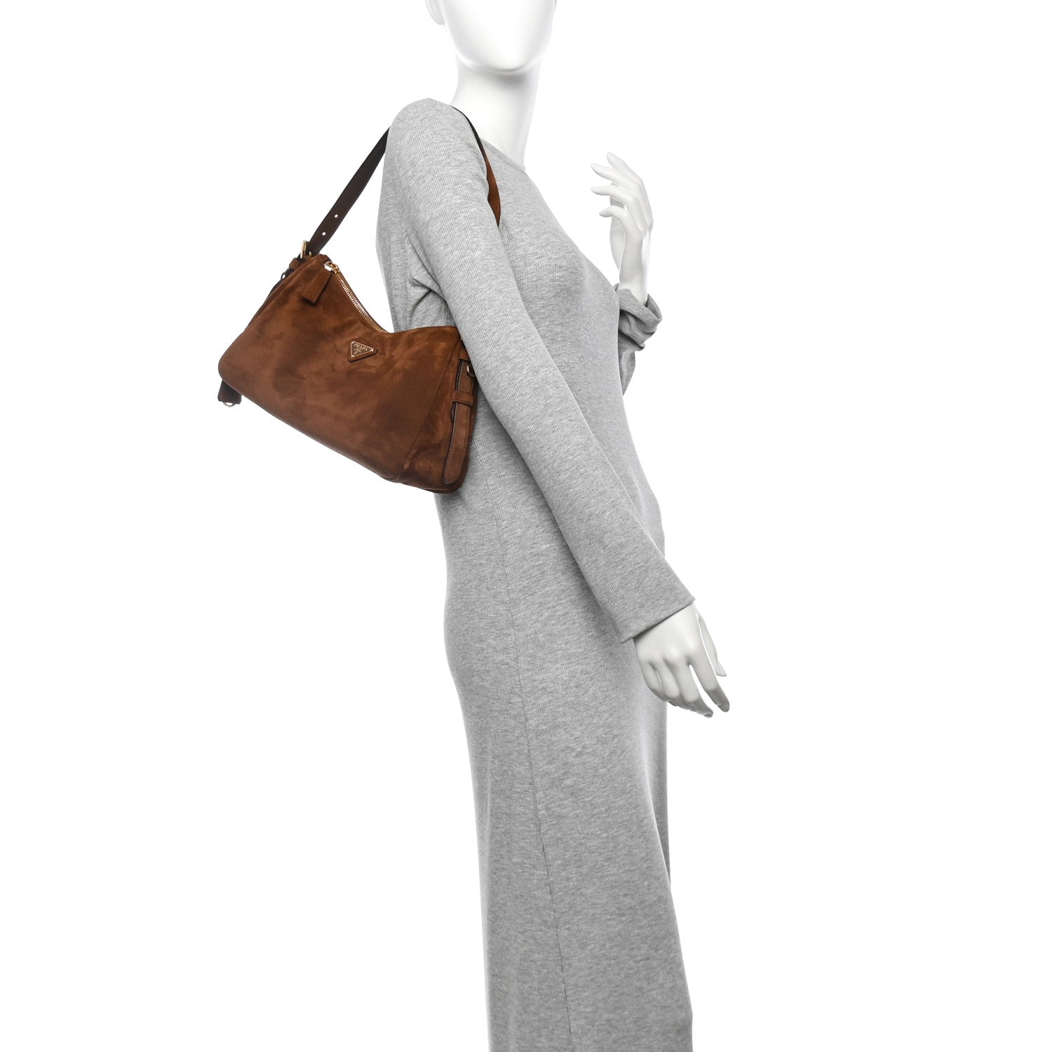 Prada Scamosciato Suede Medium Aimee Shoulder Bag Cacao 2 of 9