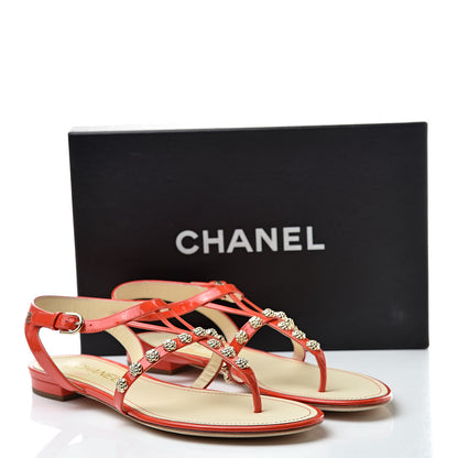 Chanel Patent Camellia Thong Sandals 40.5 Orange 10 of 10