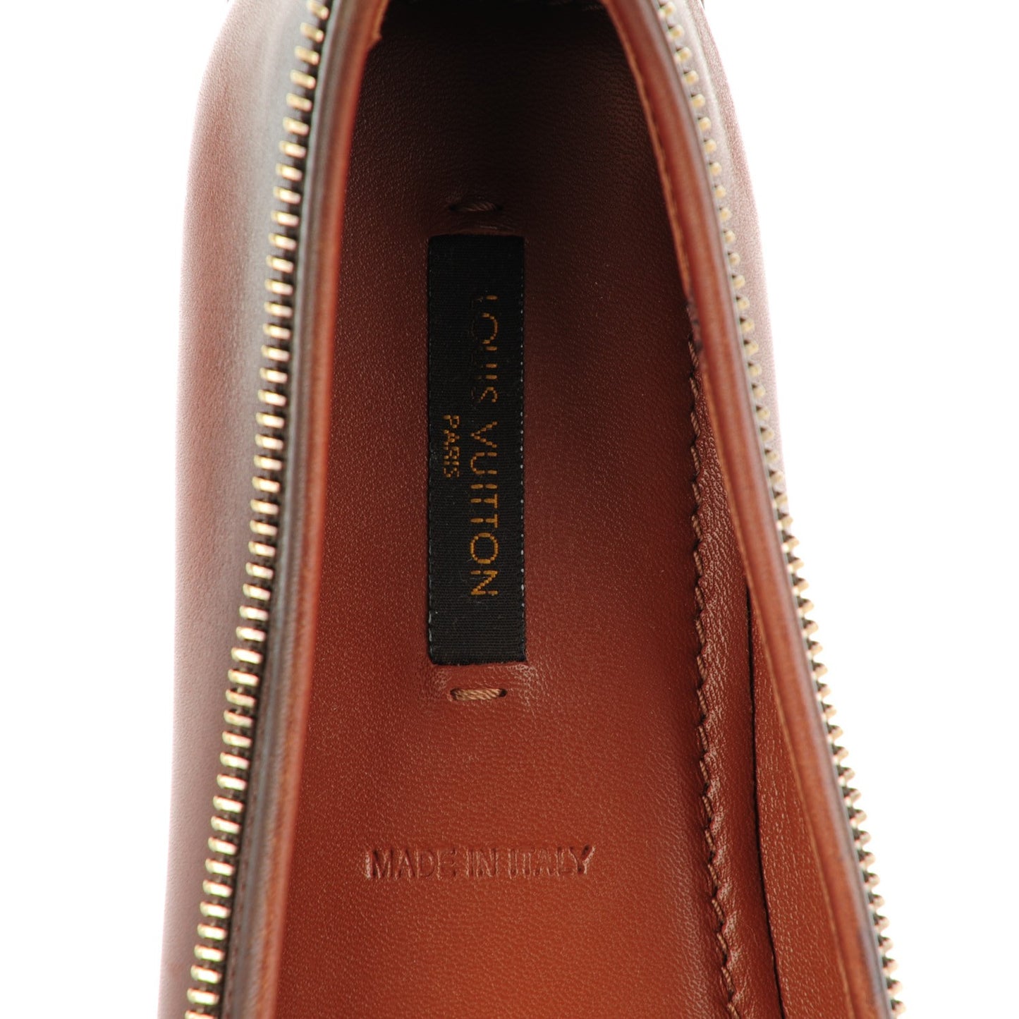 Calfskin Zip Oxford Ballerina Flats 38 Cognac