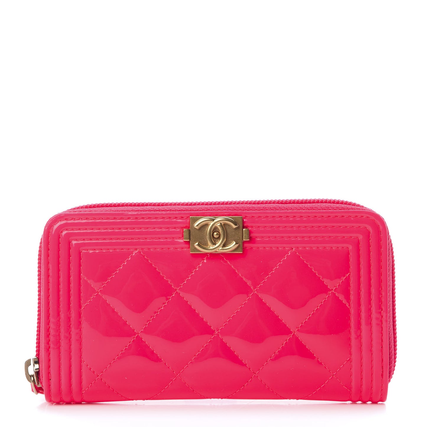 Patent Quilted Small Boy Zip Around Wallet Pink