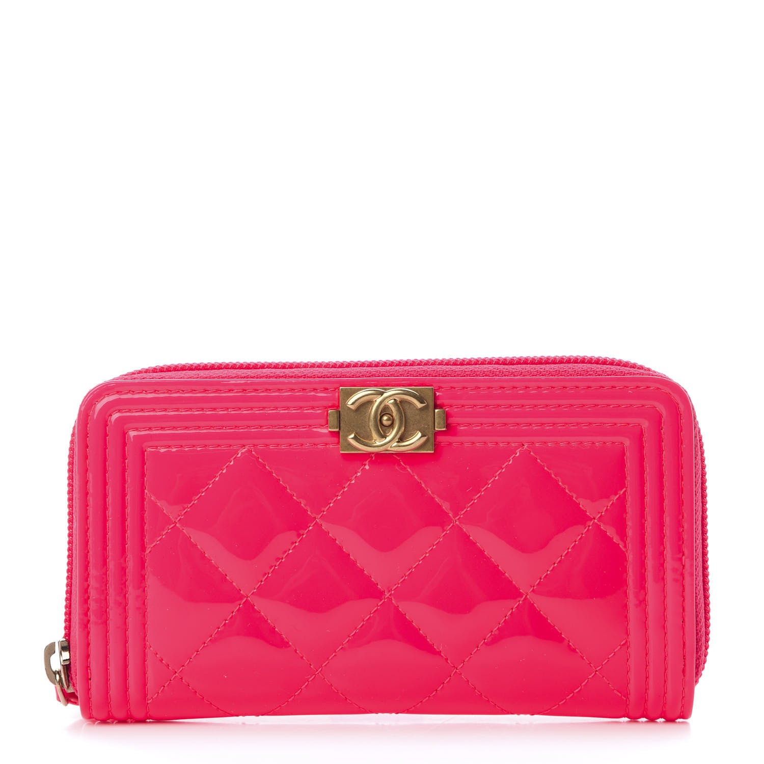 Chanel Patent Quilted Small Boy Zip Around Wallet Pink 1 of 8