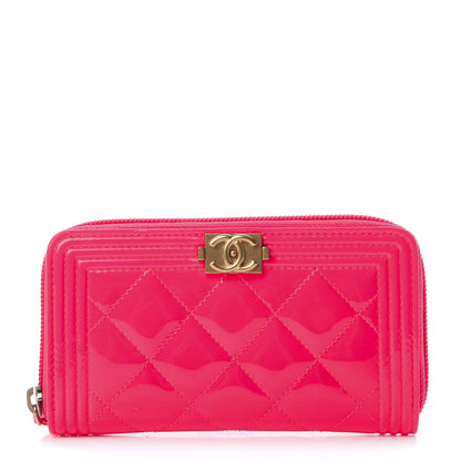 Chanel Patent Quilted Small Boy Zip Around Wallet Pink 1 of 8