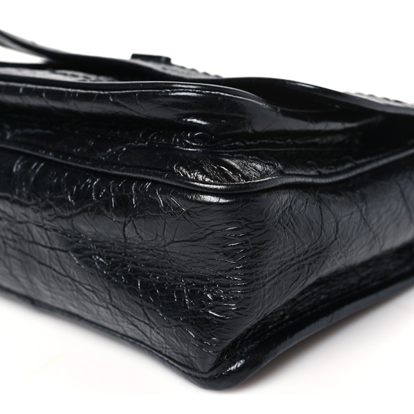 Crinkled Calfskin Matelasse Monogram Baby Niki Chain Satchel Black