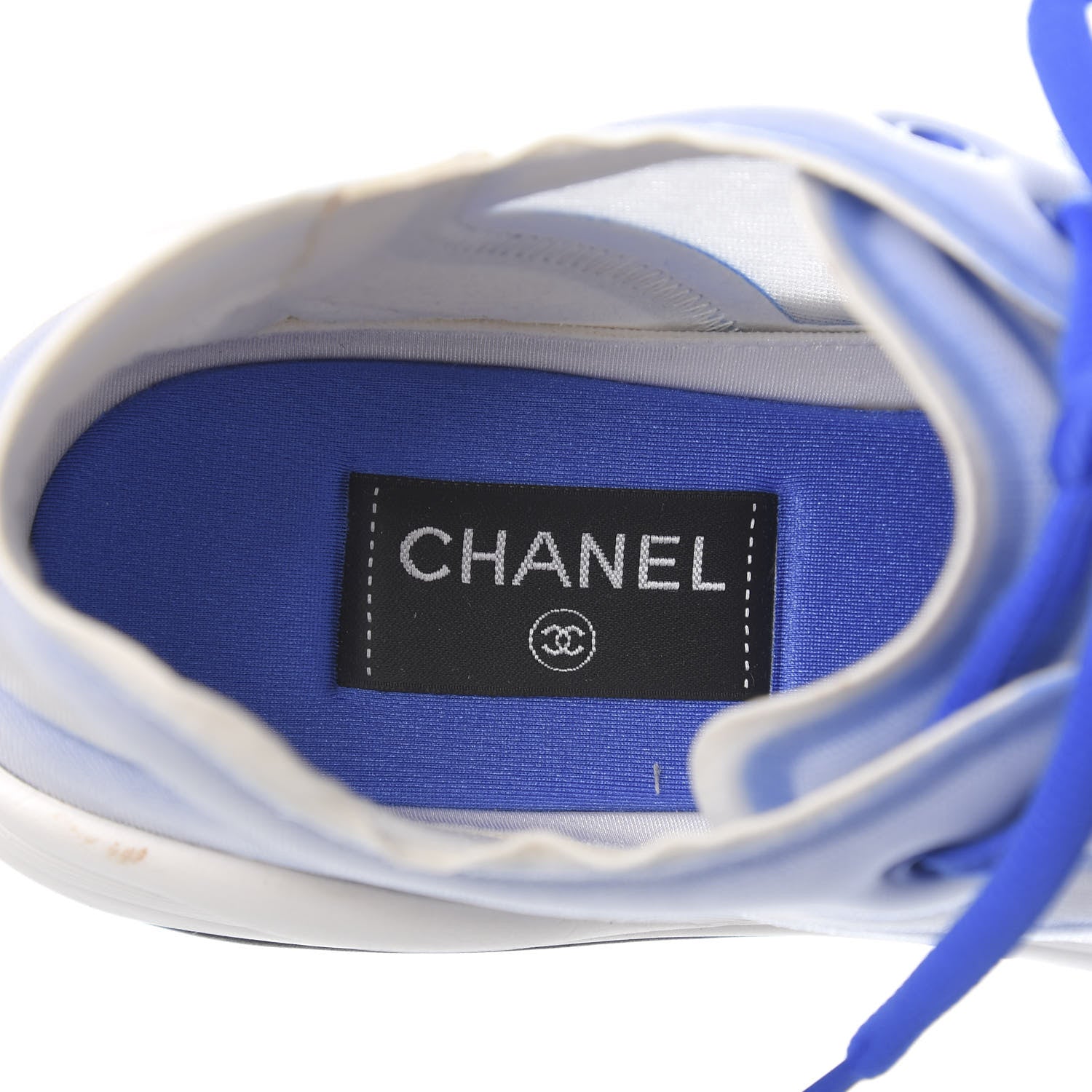 Chanel Calfskin Mesh Lycra Womens Logo Sneakers 41.5 White Blue 6 of 10