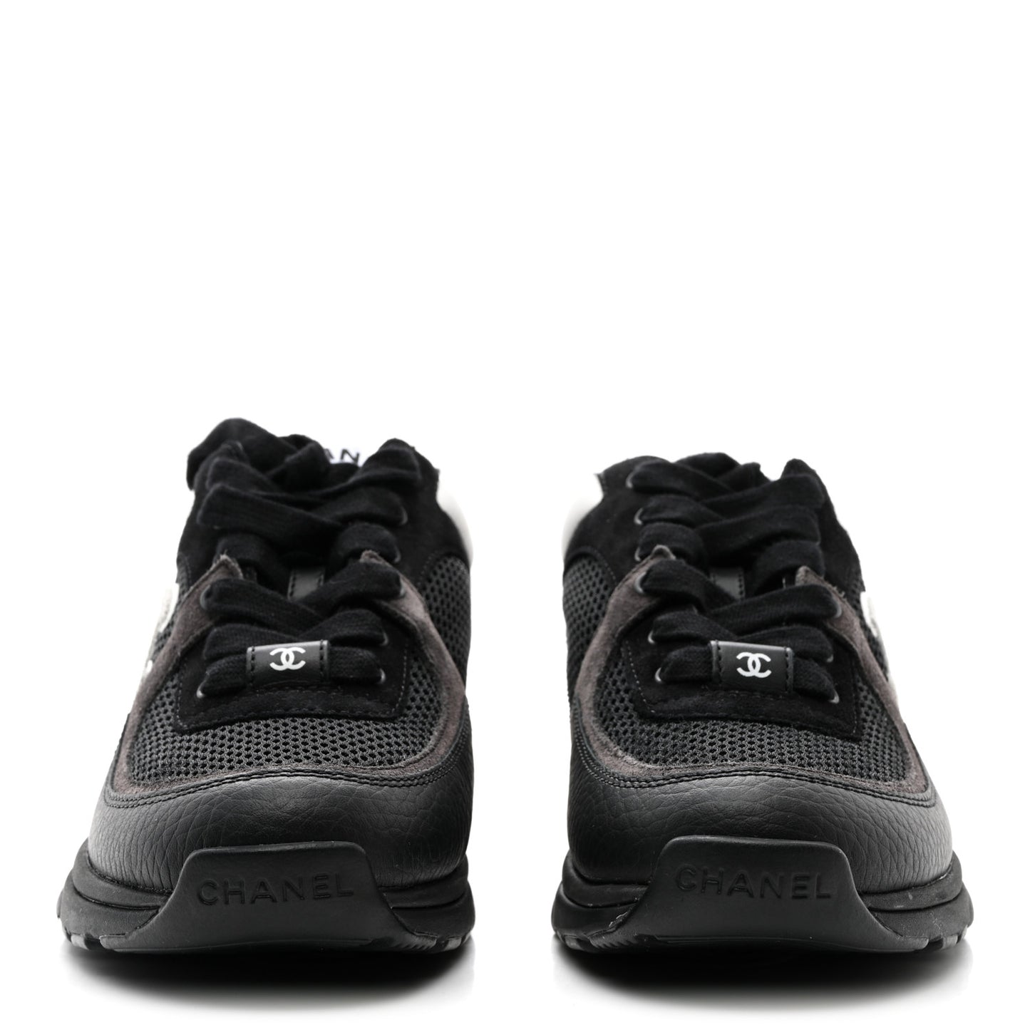 Mesh Suede Grained Calfskin Womens CC Sneakers 36 Black White