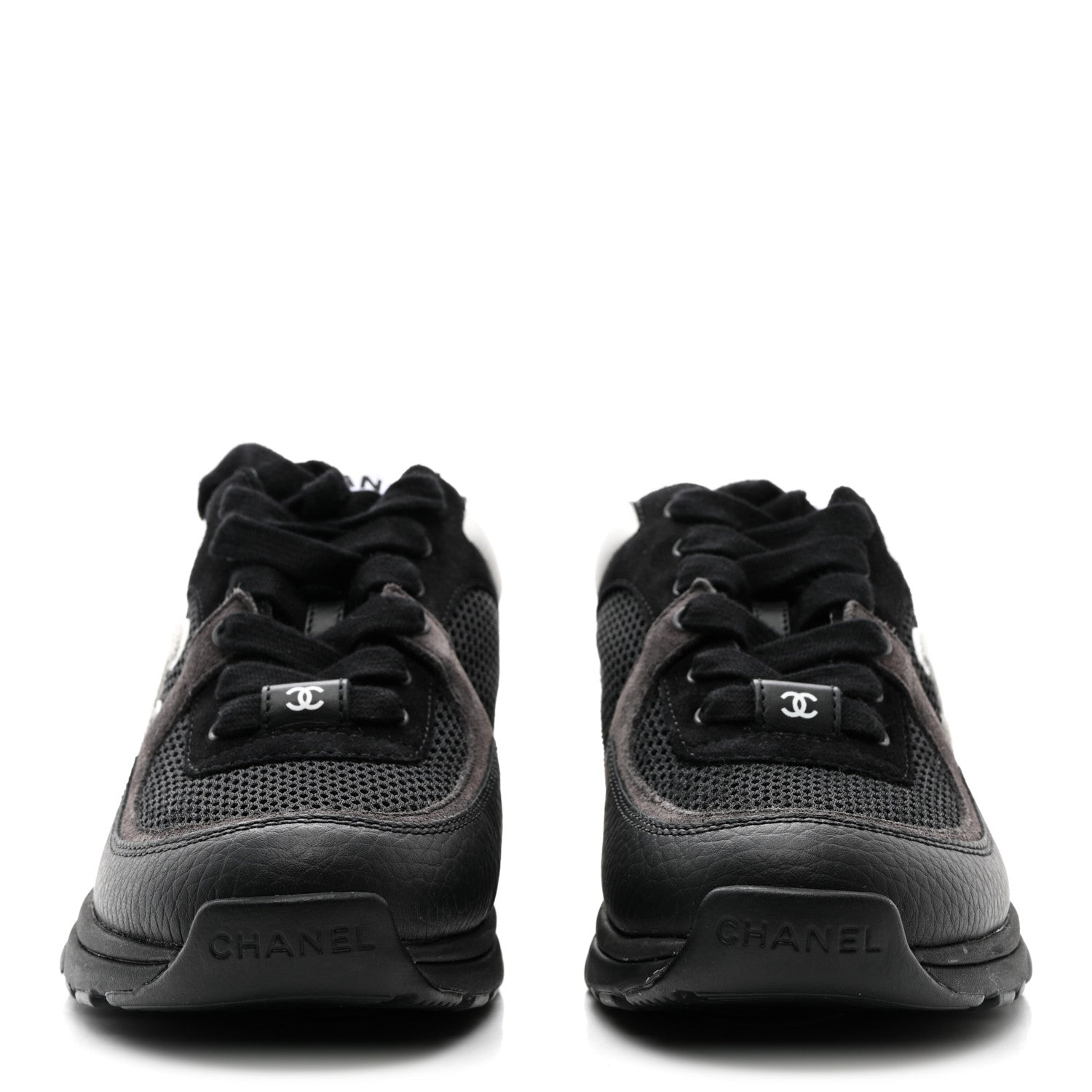 Chanel Mesh Suede Grained Calfskin Womens CC Sneakers 36 Black White 2 of 9