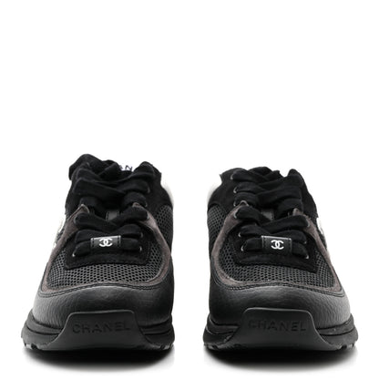 Chanel Mesh Suede Grained Calfskin Womens CC Sneakers 36 Black White 2 of 9