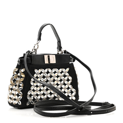 Fendi Satin Crystal Shiny Nappa Embroidered Micro Peekaboo Iconic Satchel Black Crystal 3 of 12
