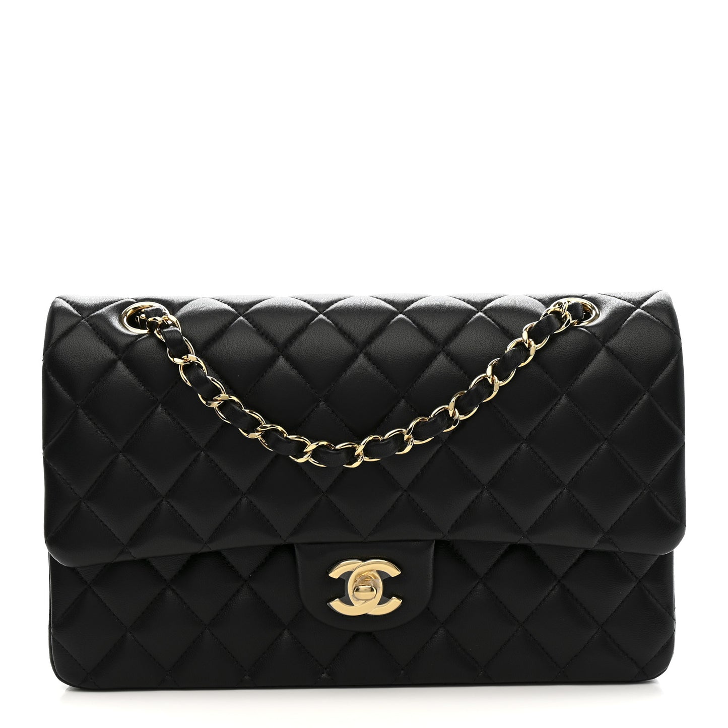 Lambskin Quilted Medium Double Flap Black