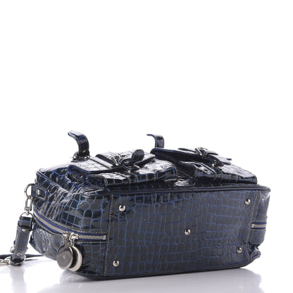MCM Crocodile Embossed Patent Calfskin Double Pocket Tote Blue 5 of 11