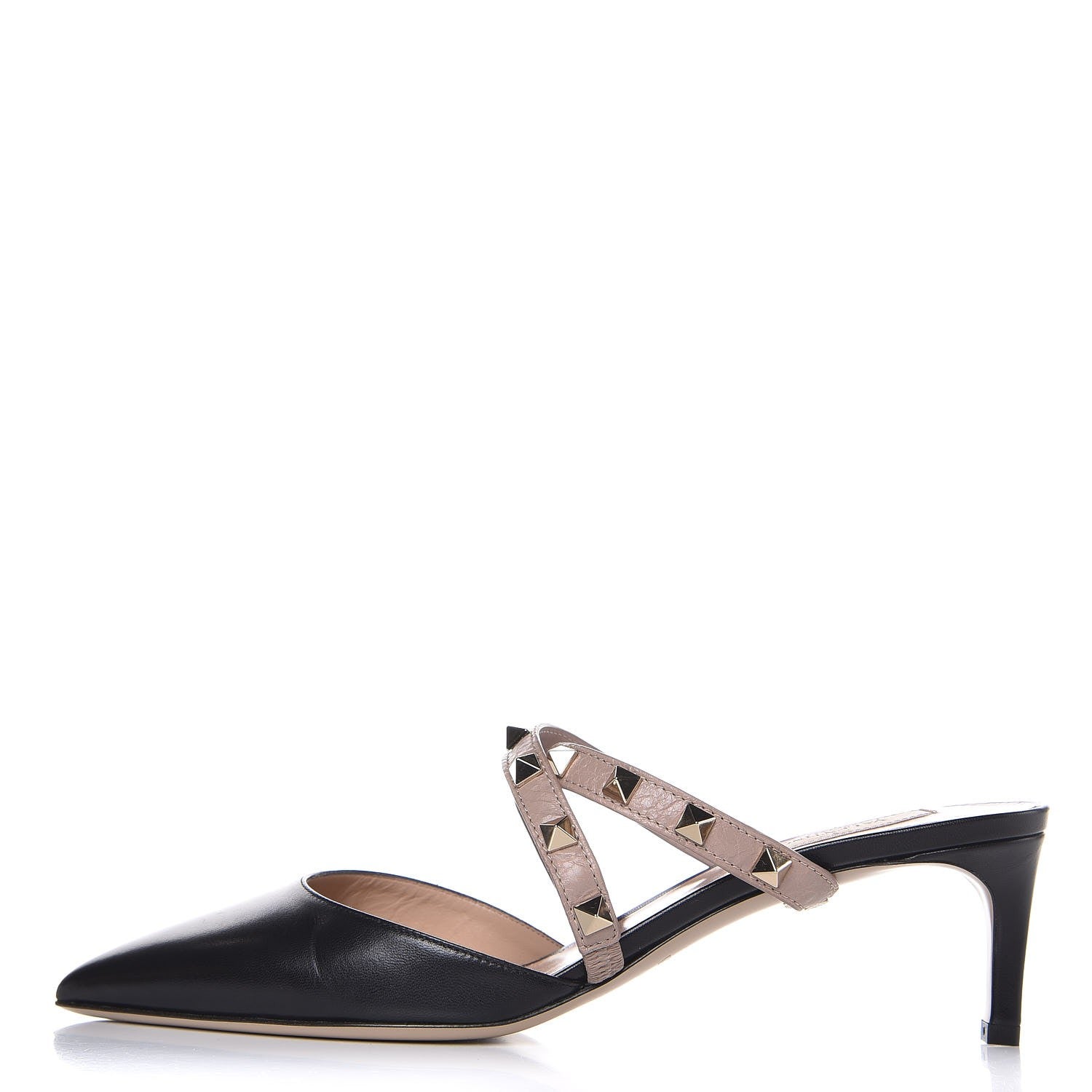 Valentino Garavani Nappa Rockstud Criss Cross 55mm Mules 37.5 Black Poudre 1 of 10