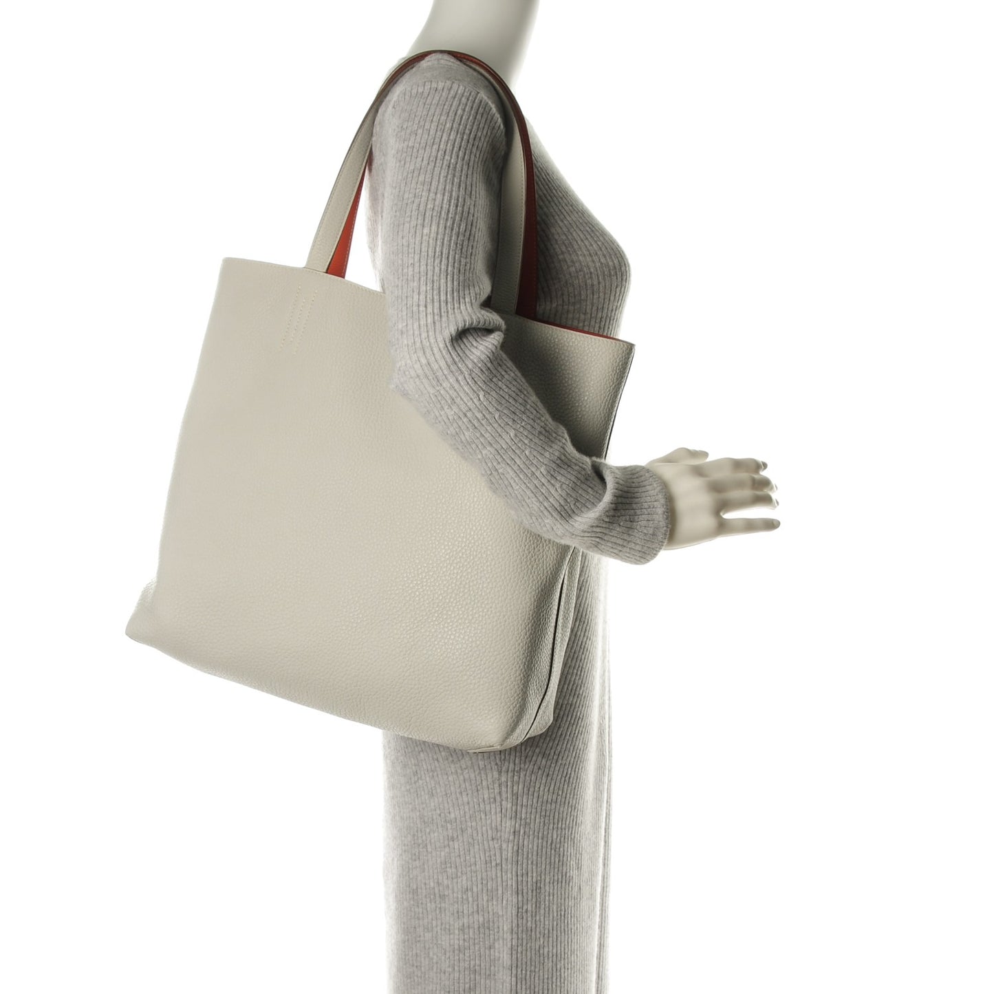 Taurillon Clemence Double Sens 45 Reversible Tote Orange Gris Perle