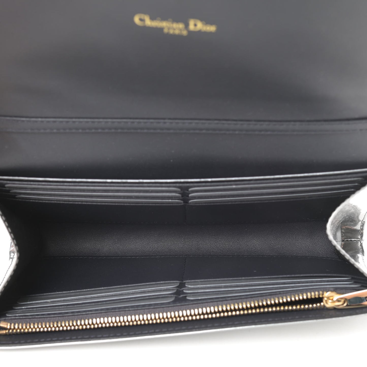 Metallic Patent Micro-Cannage Diorama Croisiere Chain Wallet Silver