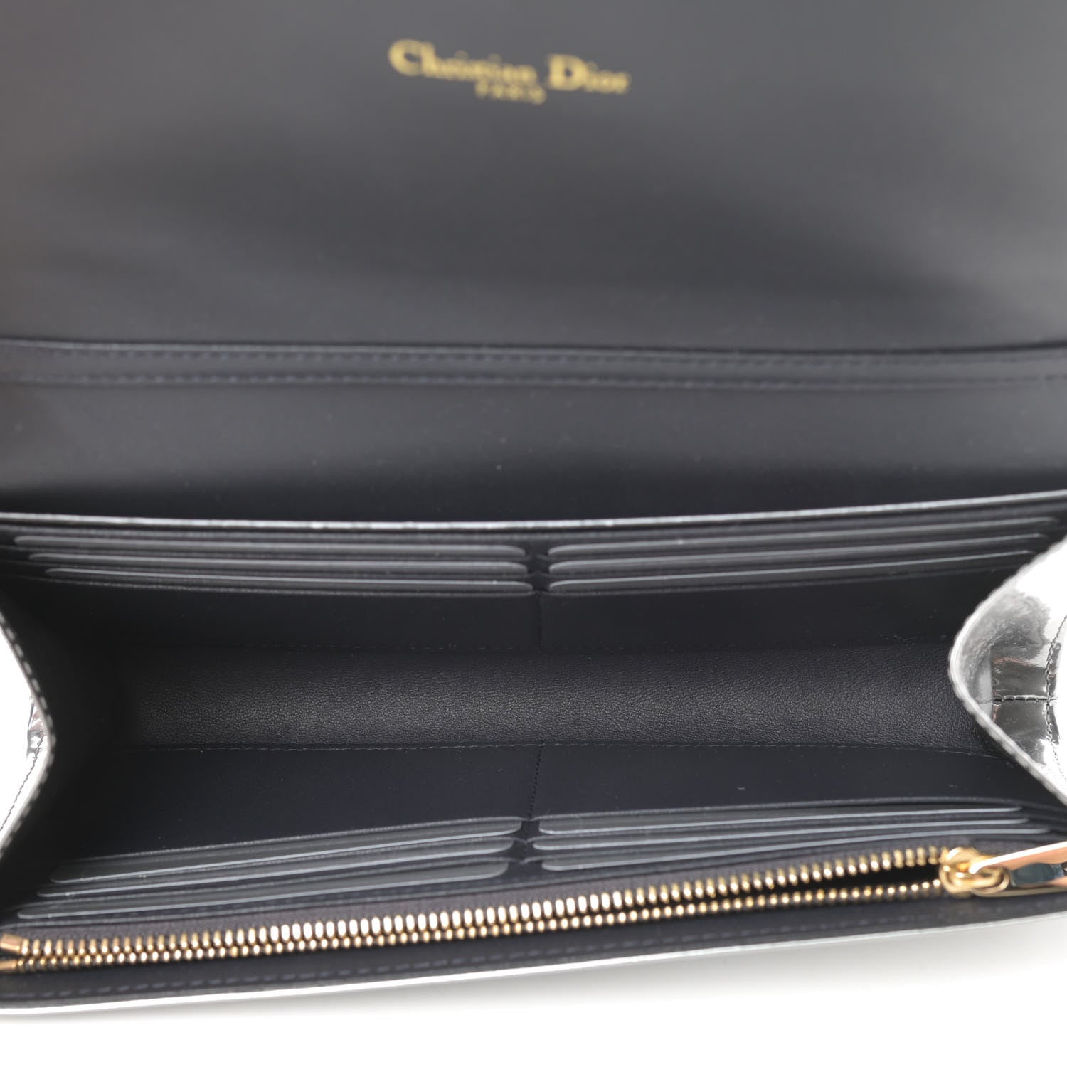 Christian Dior Metallic Patent Micro-Cannage Diorama Croisiere Chain Wallet Silver 5 of 10