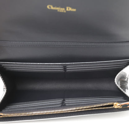 Christian Dior Metallic Patent Micro-Cannage Diorama Croisiere Chain Wallet Silver 5 of 10