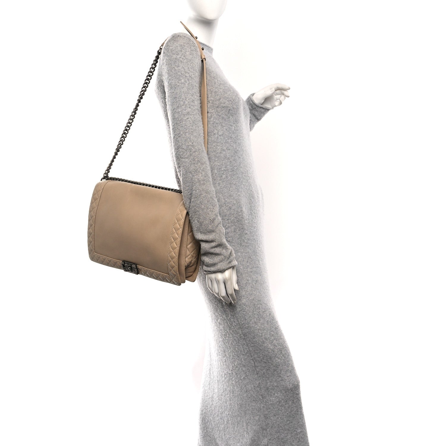 Chanel Calfskin Large Boy Reverso Flap  Beige 2 of 10