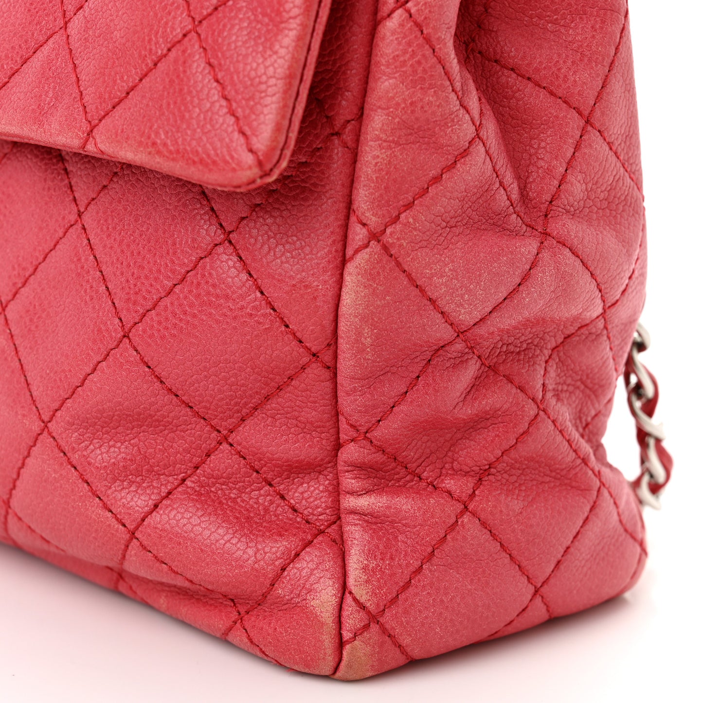 Washed Caviar Quilted Maxi Single Flap Fuchsia