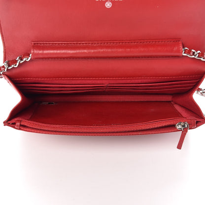 Chanel Patent Quilted Wallet On Chain WOC Red 5 of 12