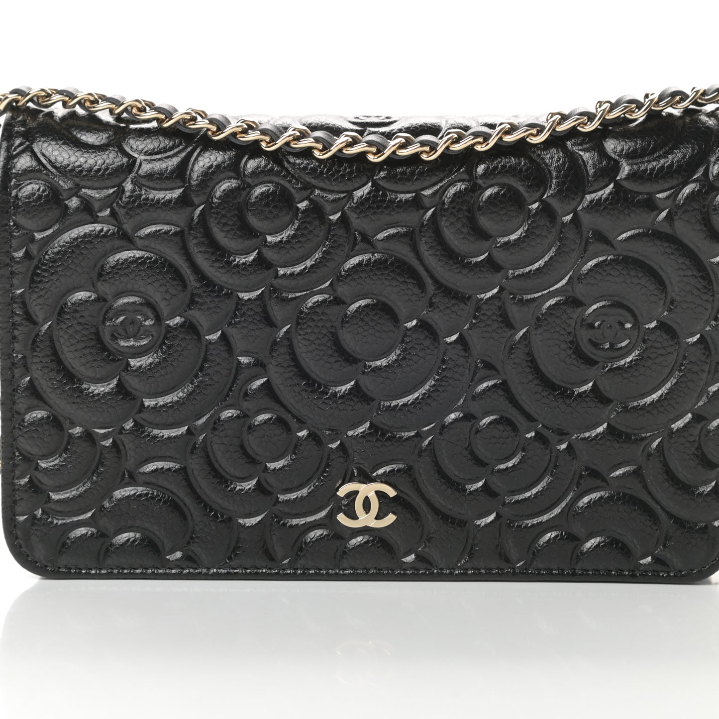 Caviar Camellia Embossed Wallet On Chain WOC Black