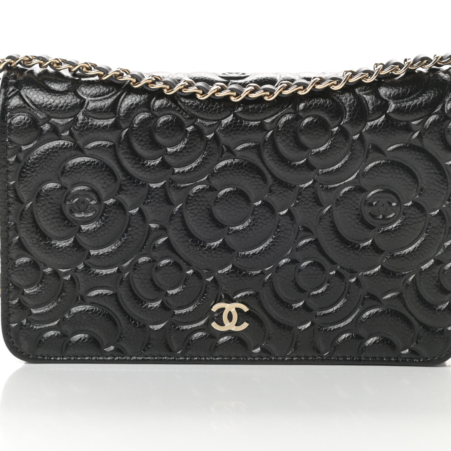Chanel Caviar Camellia Embossed Wallet On Chain WOC Black 9 of 13
