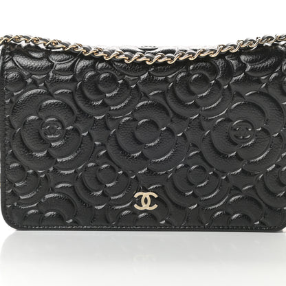 Chanel Caviar Camellia Embossed Wallet On Chain WOC Black 9 of 13