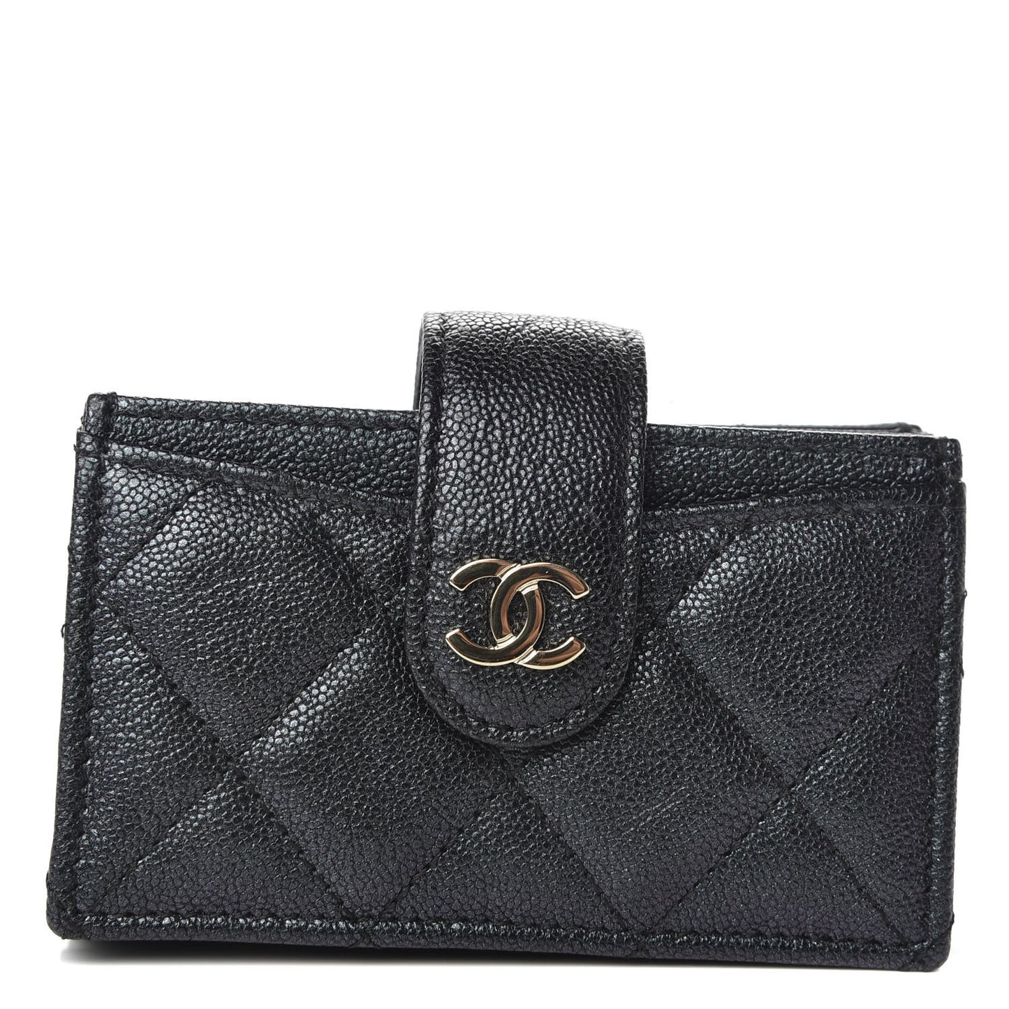 Iridescent Caviar Quilted Gusseted Card Holder Black