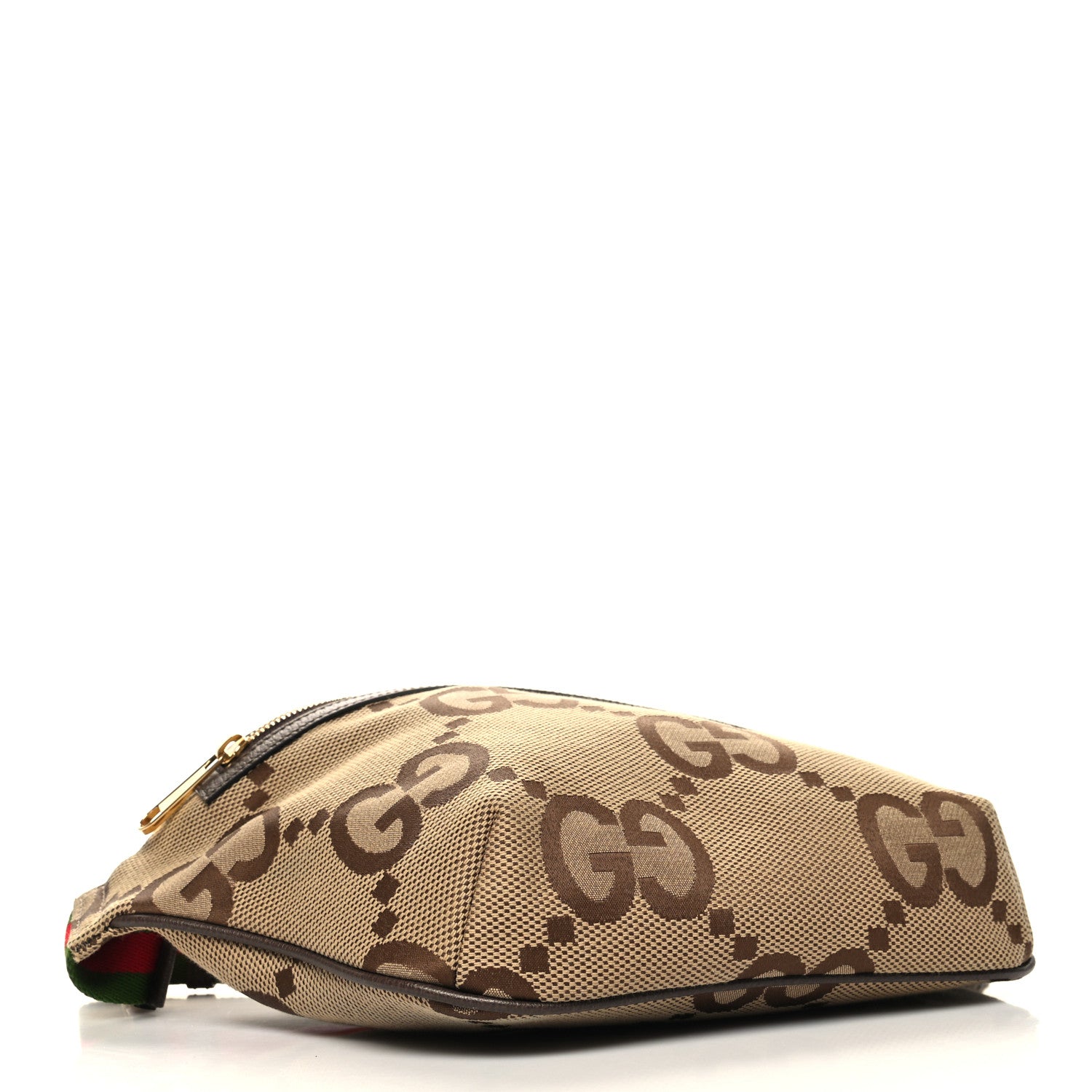 Gucci Monogram Jumbo GG Textured Dollar Calfskin Web Belt Bag Camel Ebony New Acero 4 of 11