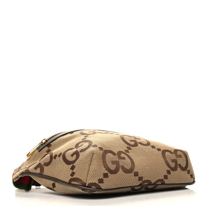 Gucci Monogram Jumbo GG Textured Dollar Calfskin Web Belt Bag Camel Ebony New Acero 4 of 11
