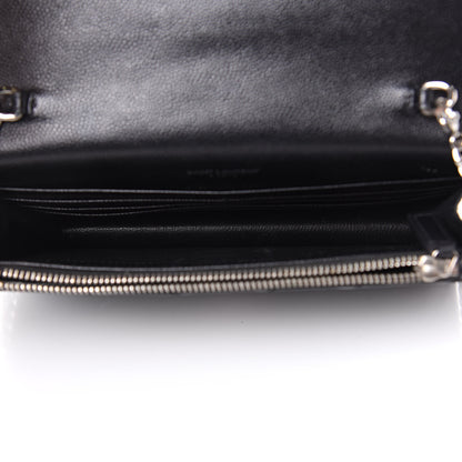 Saint Laurent Grain De Poudre Matelasse Chevron Monogram Envelope Chain Wallet Black 5 of 11