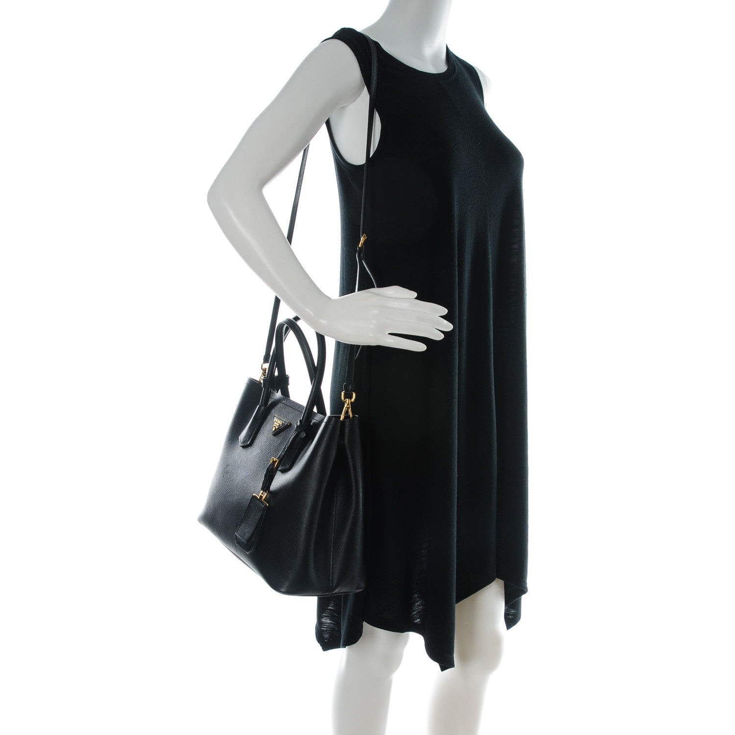 Prada Saffiano Cuir Small Double Bag Nero Black 2 of 18
