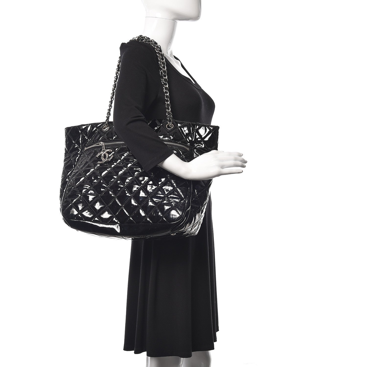 Chanel Patent Quilted Large Chic and Glitter Tote Black 2 of 12